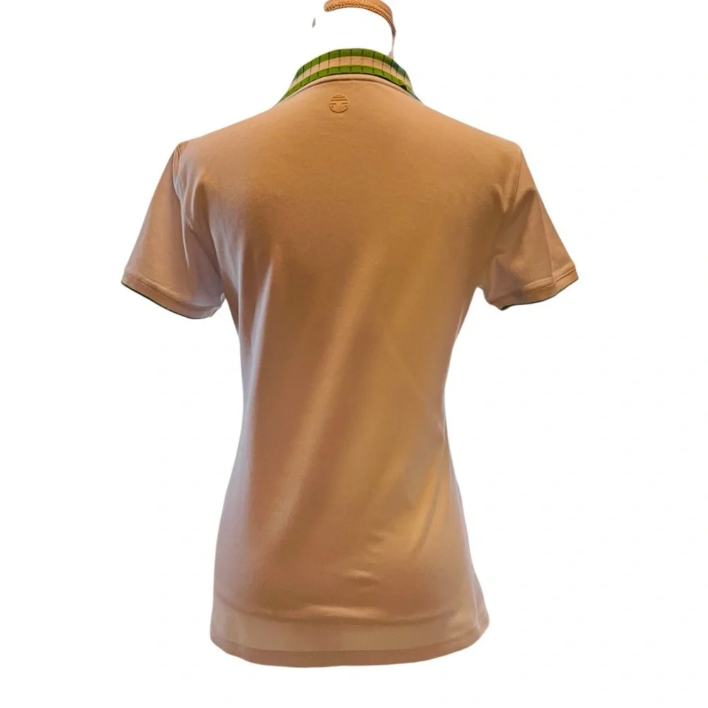 Tory Burch Women's Light Blue Polo Shirt with Green Accents Size Medium
